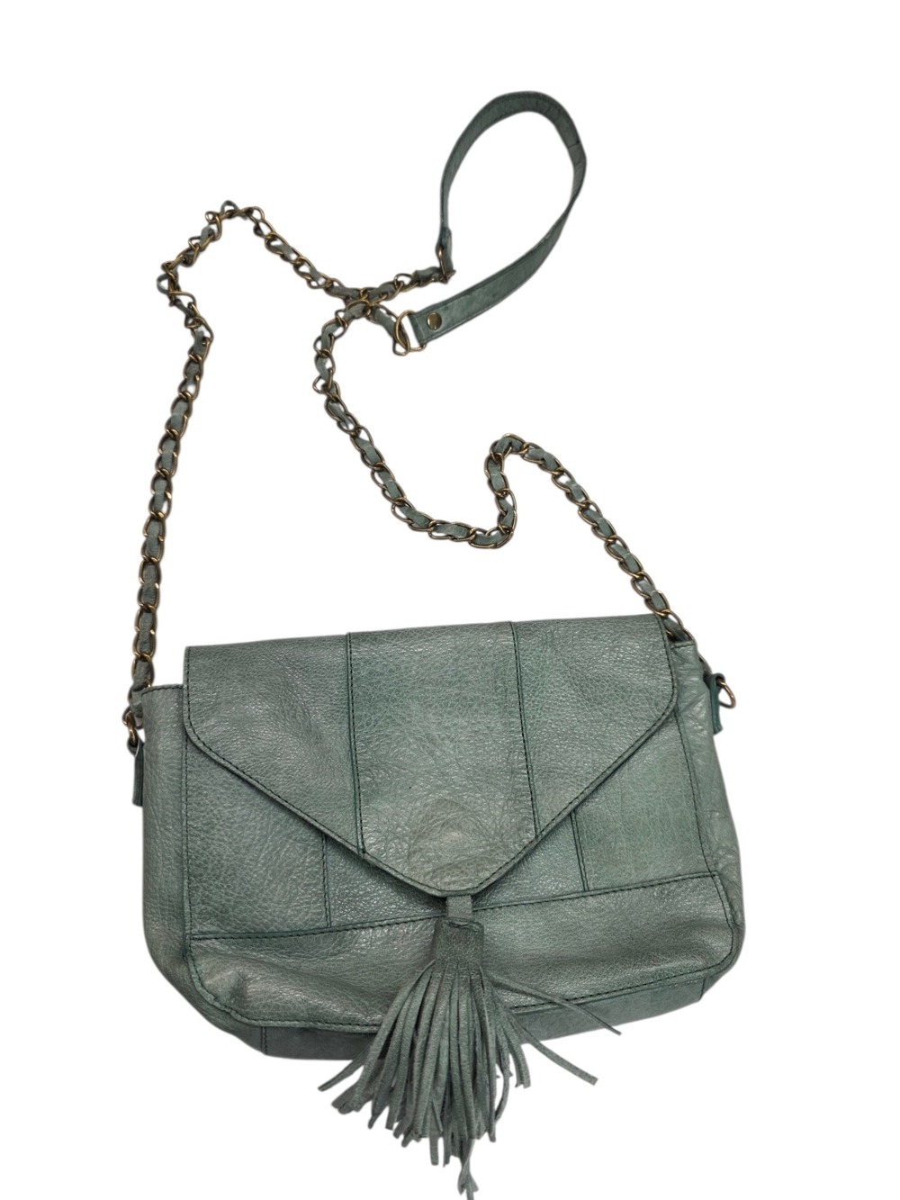 Pieces Leather Tassel Crossbody Bag in Teal Green